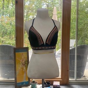 Shade & Shore Black Embroidered Bikini Top Push Up Size 36B